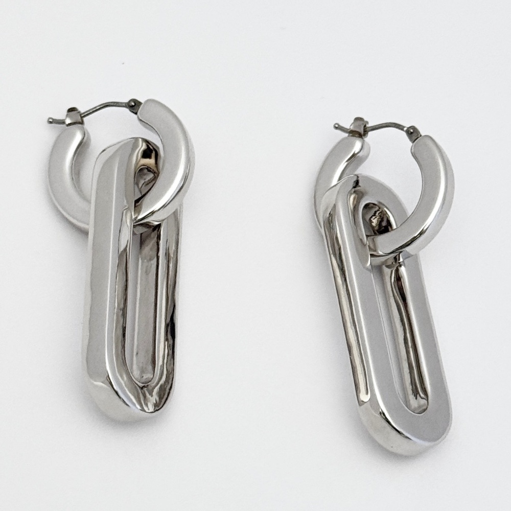 MILOR Italy 14K White Gold Chunky Link Drop Earrings Convertible Huggie Hoops